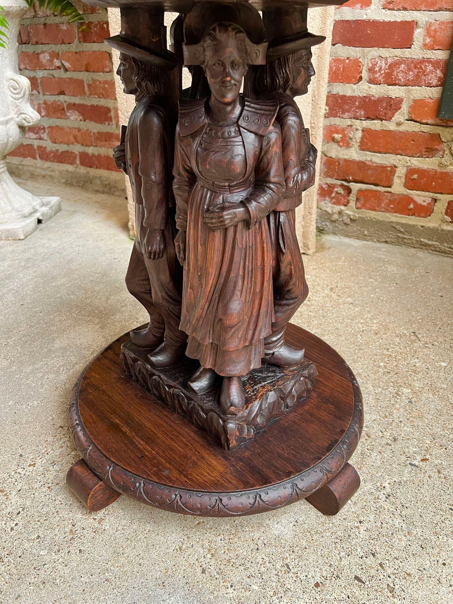 19th Century Antique French Round Side Lamp Table Breton Brittany Carved Oak Celtic Stand