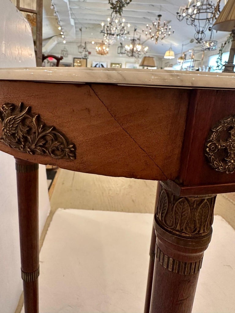 Antique French Round Side Table with Marble Top and Pretty Brass