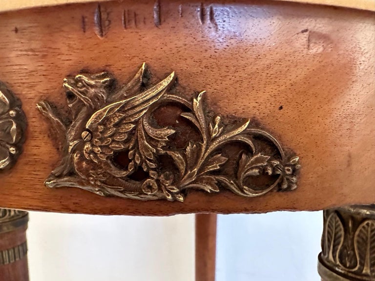 Antique French Round Side Table with Marble Top and Pretty Brass
