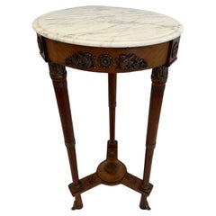 Antique French Round Side Table with Marble Top and Pretty Brass Decoration