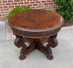 Antique French Round Table Entry Center Parlor Table Renaissance Revival 19th C