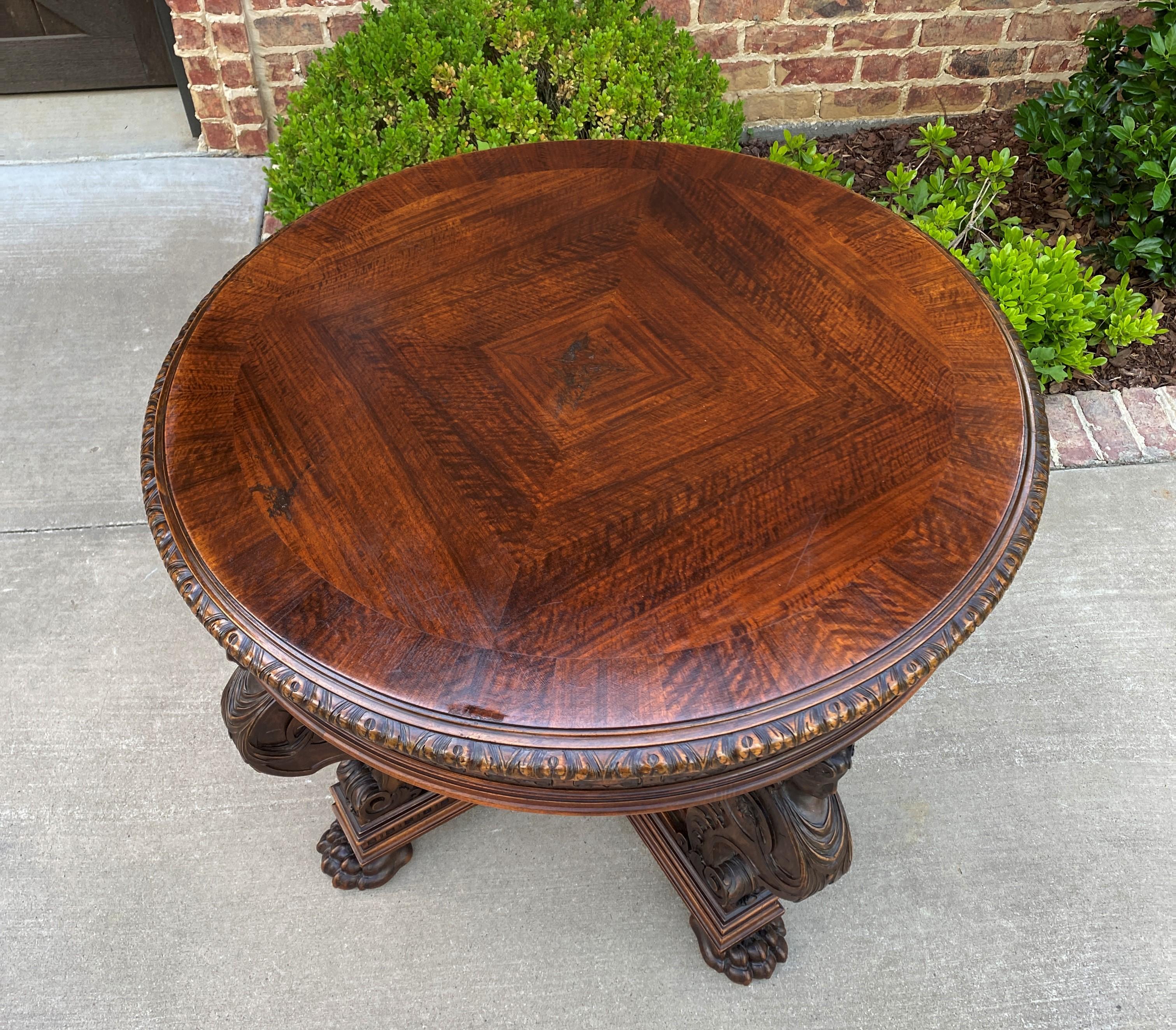 Carved Antique French Round Table Entry Center Parlor Table Renaissance Revival 19th C