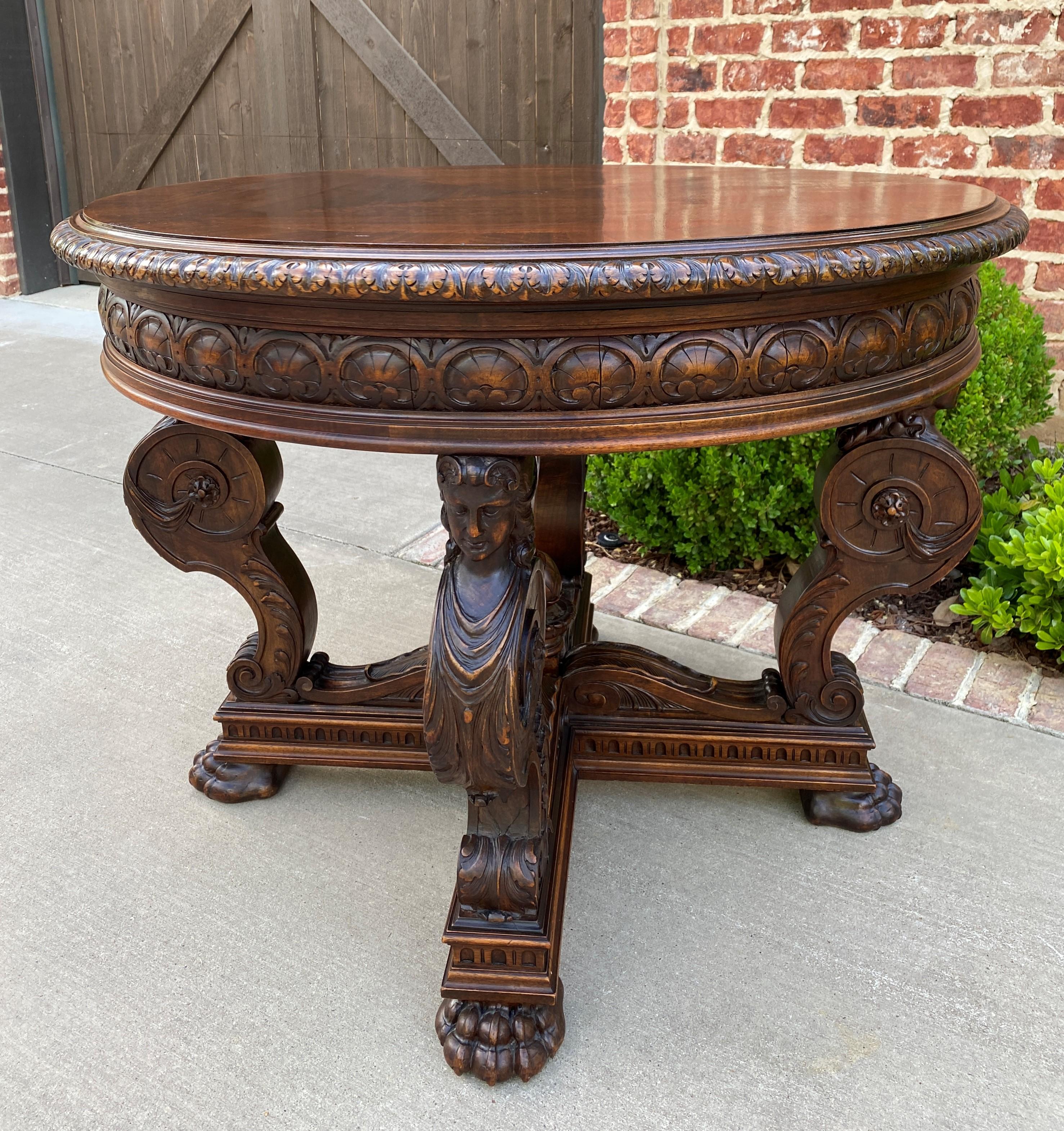 19th Century Antique French Round Table Entry Center Parlor Table Renaissance Revival 19th C