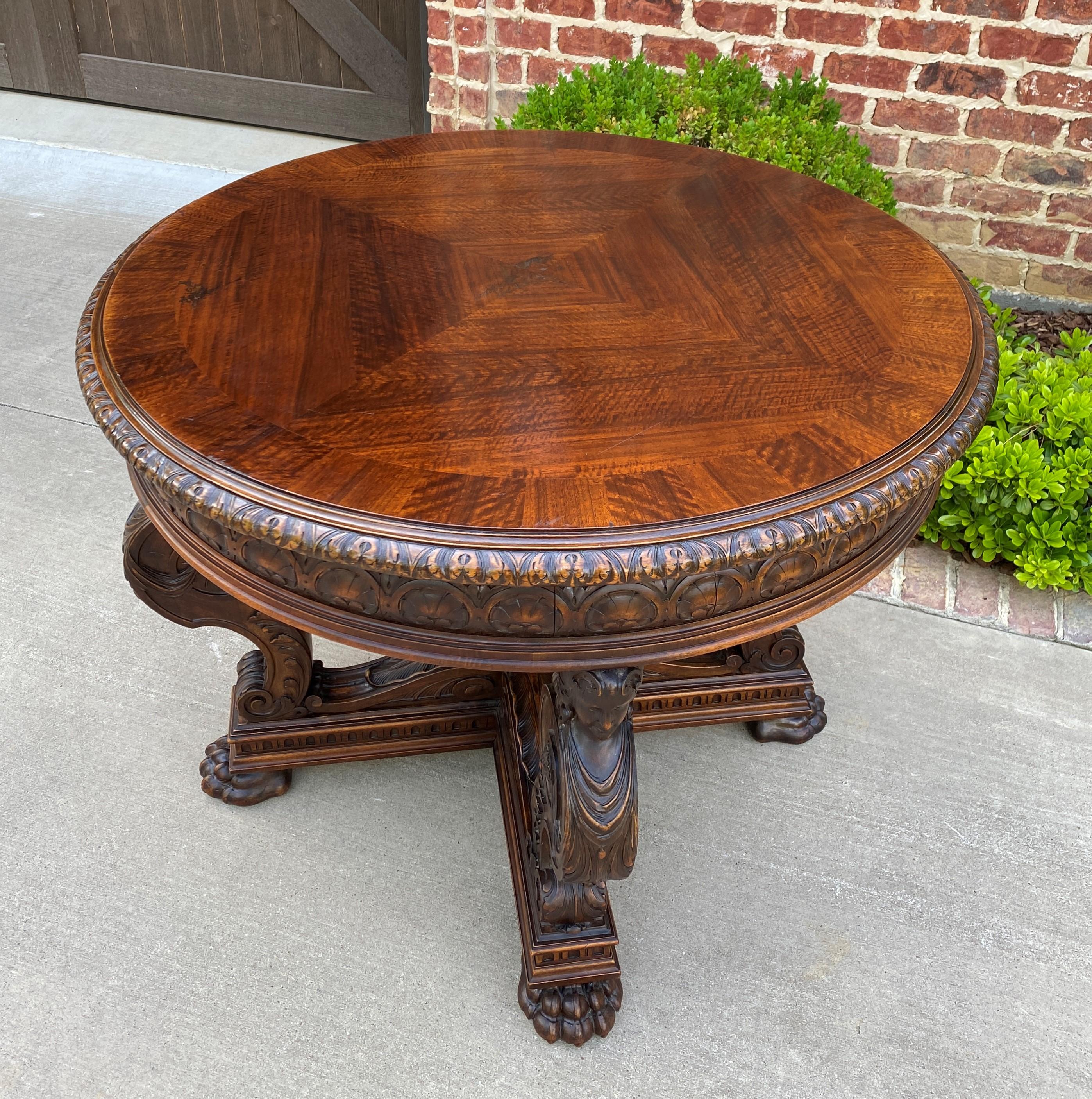 Walnut Antique French Round Table Entry Center Parlor Table Renaissance Revival 19th C