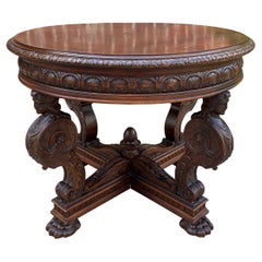 Antique French Round Table Entry Center Parlor Table Renaissance Revival 19th C
