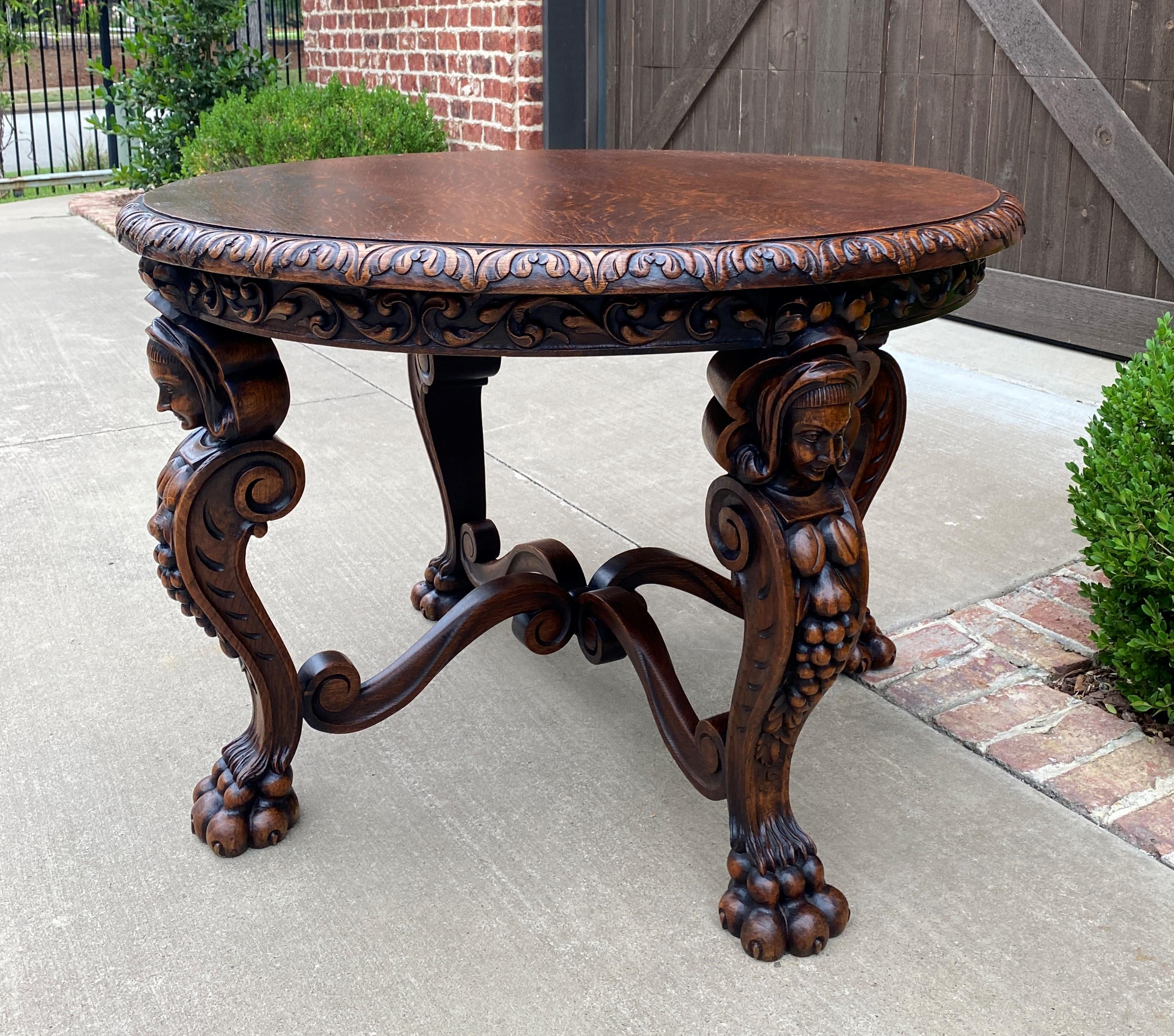 Antique French Round Table Entry Sofa Foyer Coffee Table Renaissance Revival Oak For Sale 4