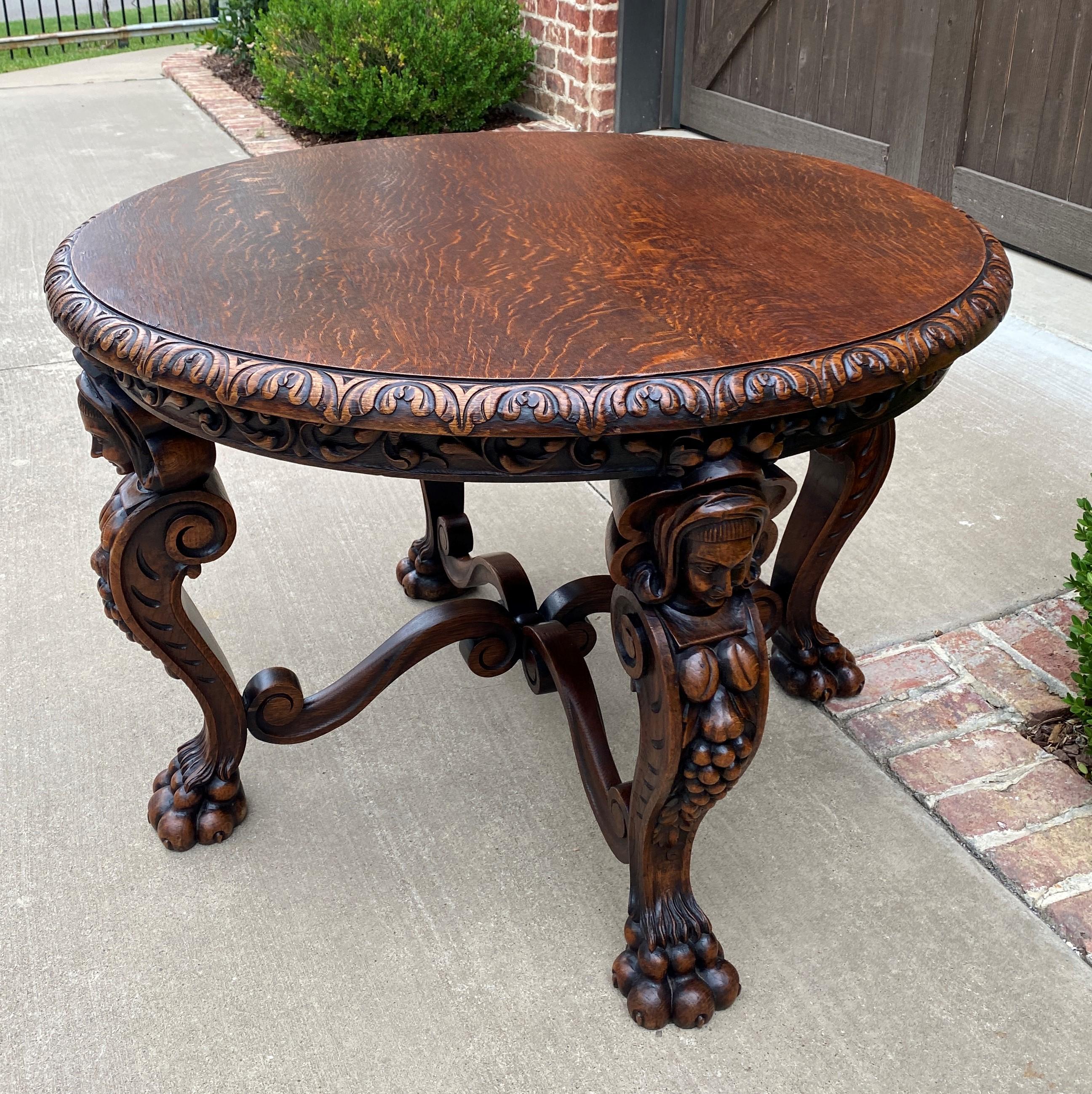 Antique French Round Table Entry Sofa Foyer Coffee Table Renaissance Revival Oak For Sale 5