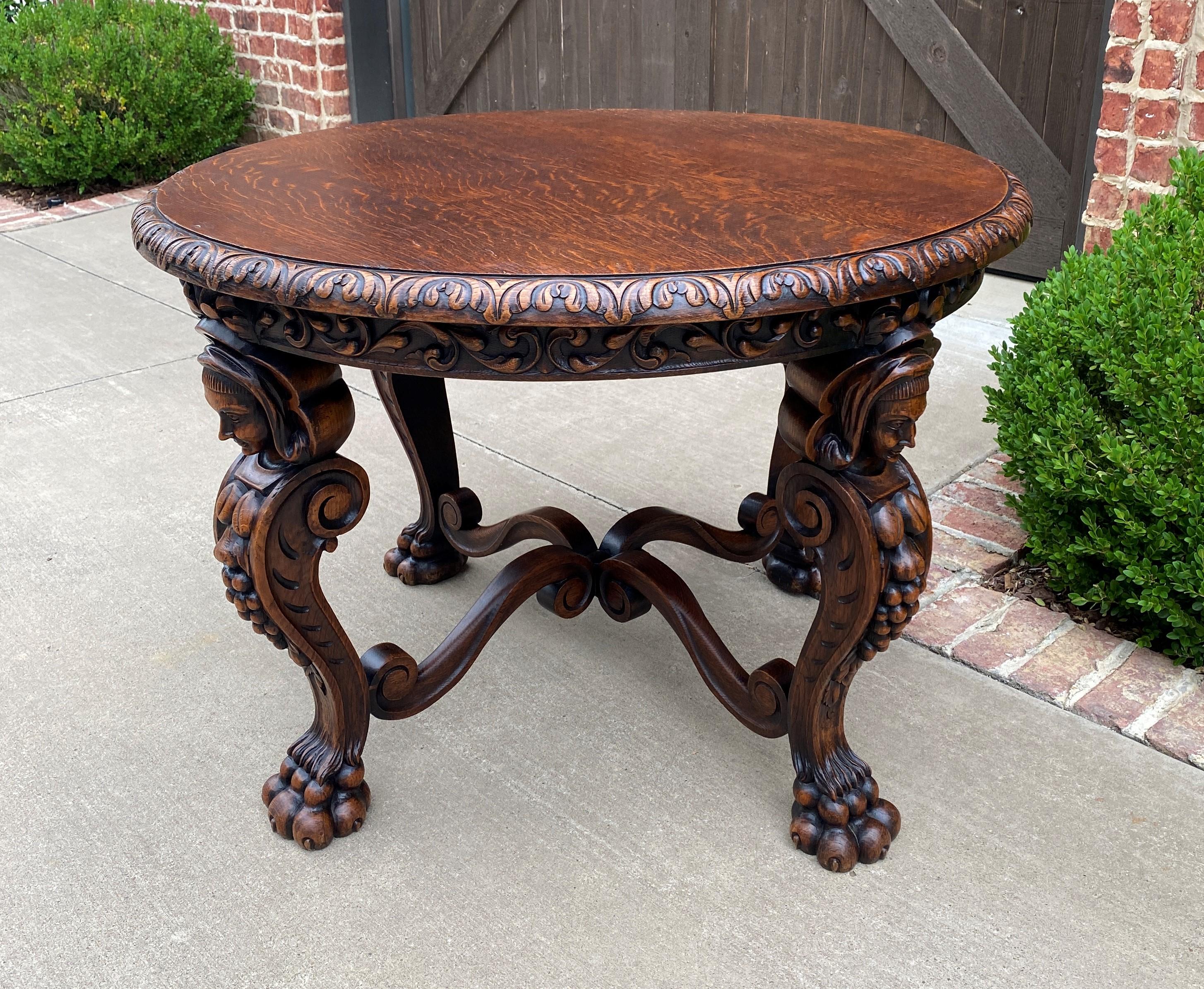 Antique French Round Table Entry Sofa Foyer Coffee Table Renaissance Revival Oak For Sale 7
