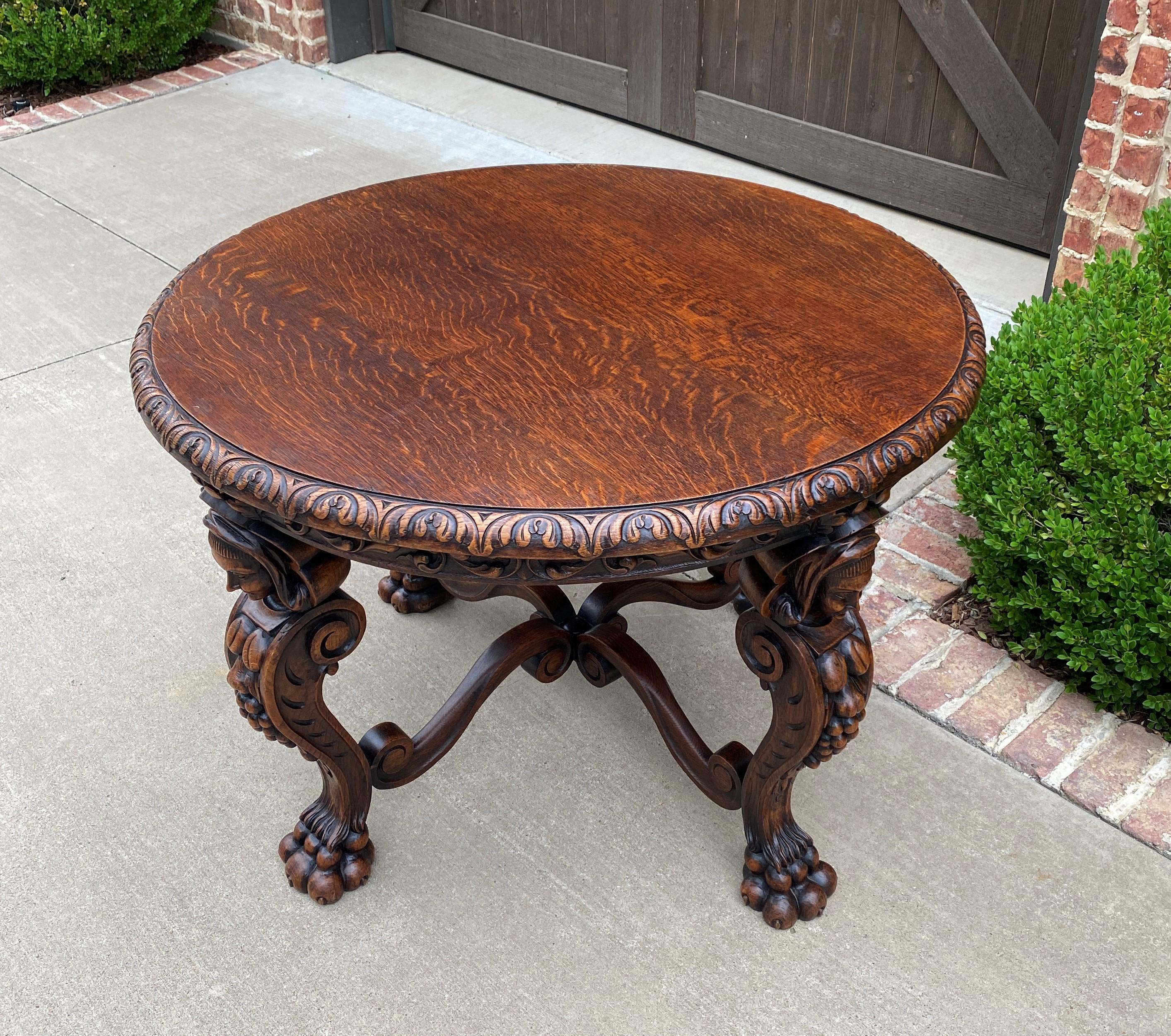 Antique French Round Table Entry Sofa Foyer Coffee Table Renaissance Revival Oak For Sale 9