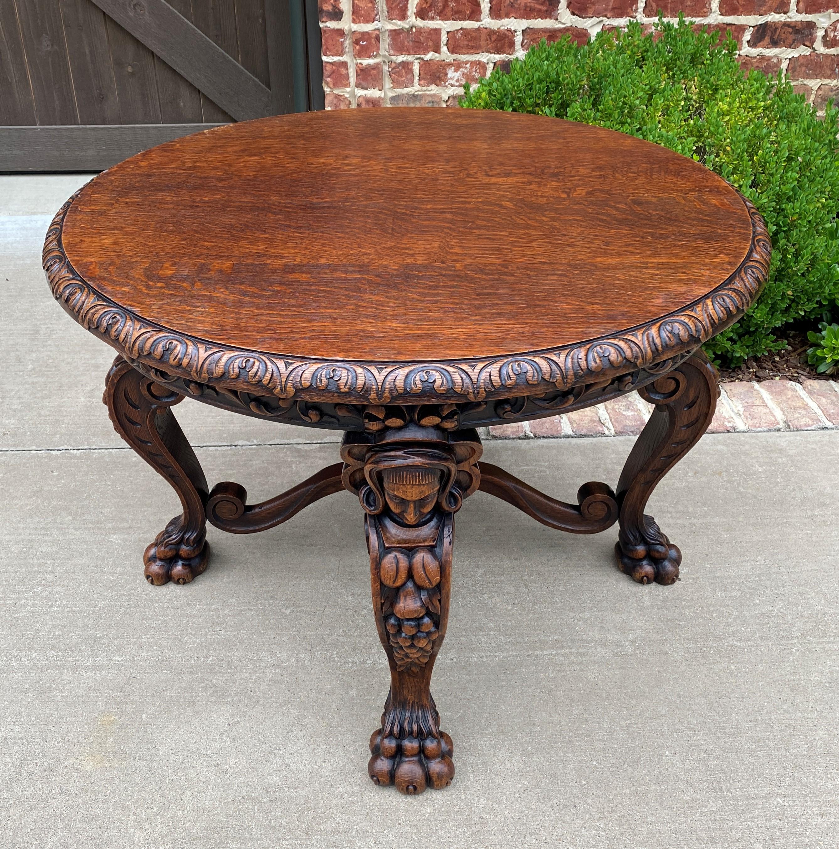 Carved Antique French Round Table Entry Sofa Foyer Coffee Table Renaissance Revival Oak For Sale