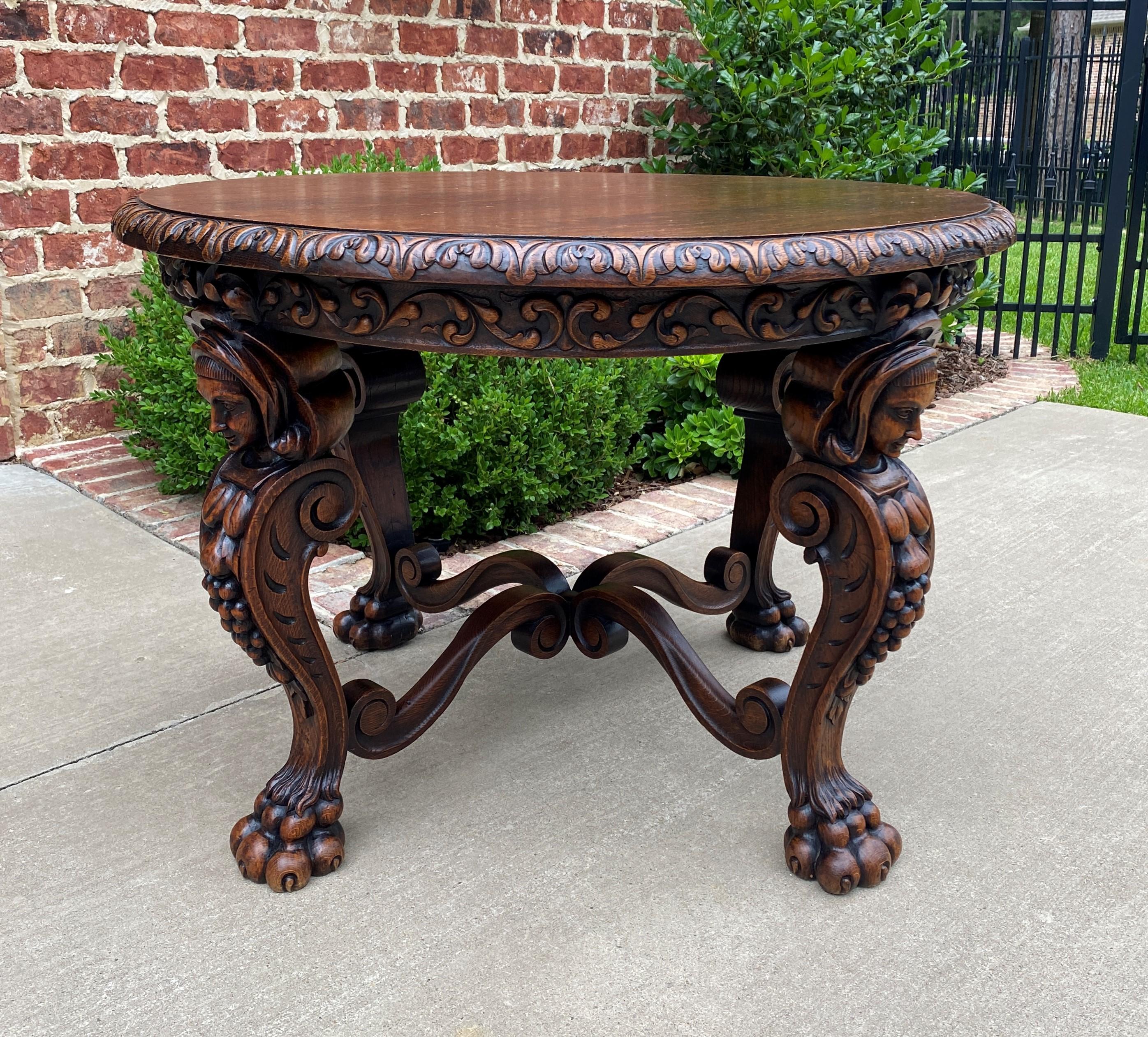 Antique French Round Table Entry Sofa Foyer Coffee Table Renaissance Revival Oak In Good Condition For Sale In Tyler, TX