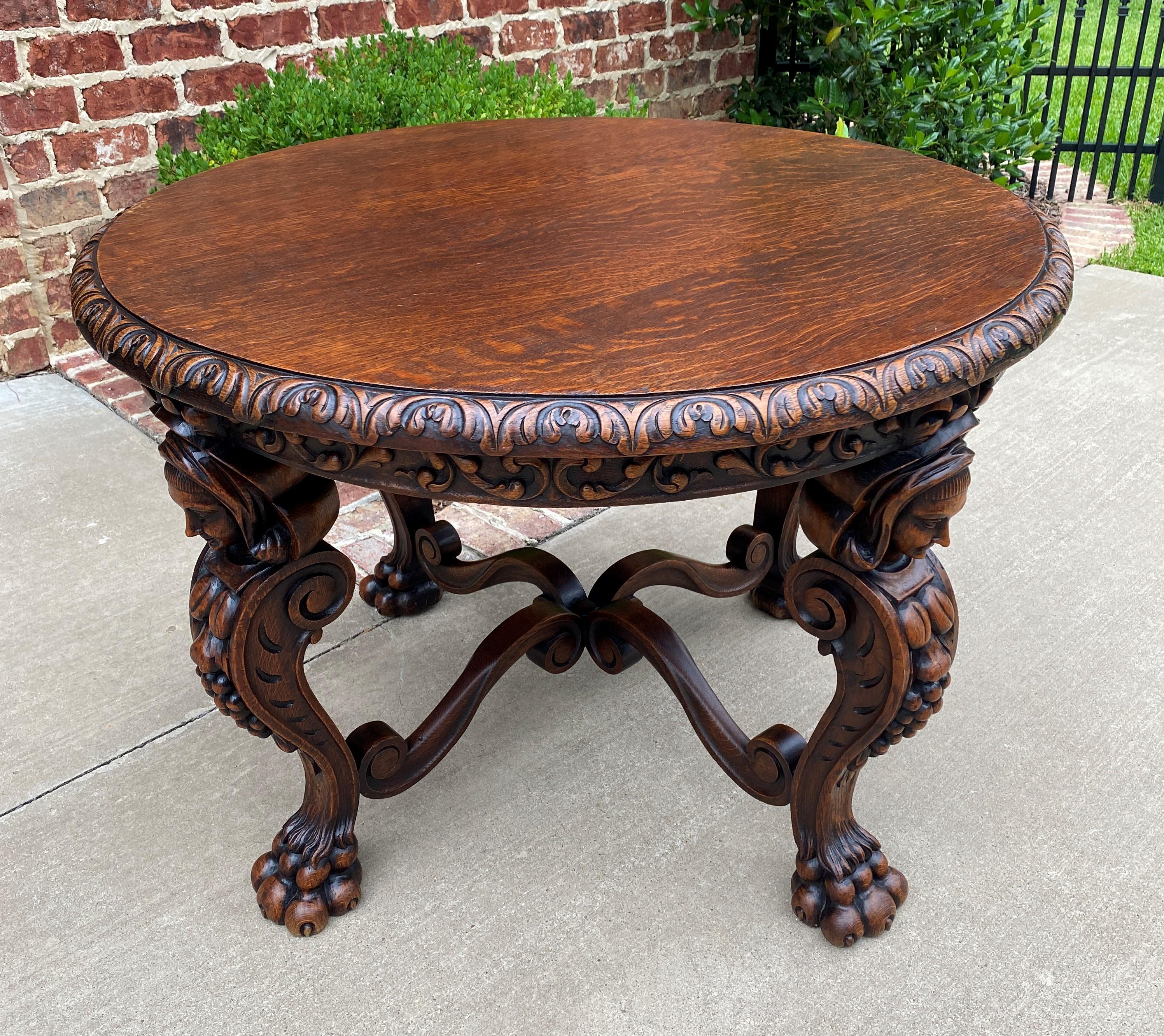 19th Century Antique French Round Table Entry Sofa Foyer Coffee Table Renaissance Revival Oak For Sale