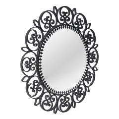 Antique French Round Wrought Iron Wall Mirror From The 60s
