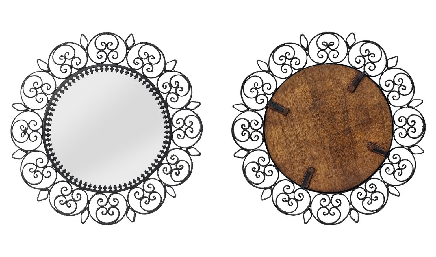 Milieu du XXe siècle Antique miroir mural rond en fer forgé des années 60 en vente