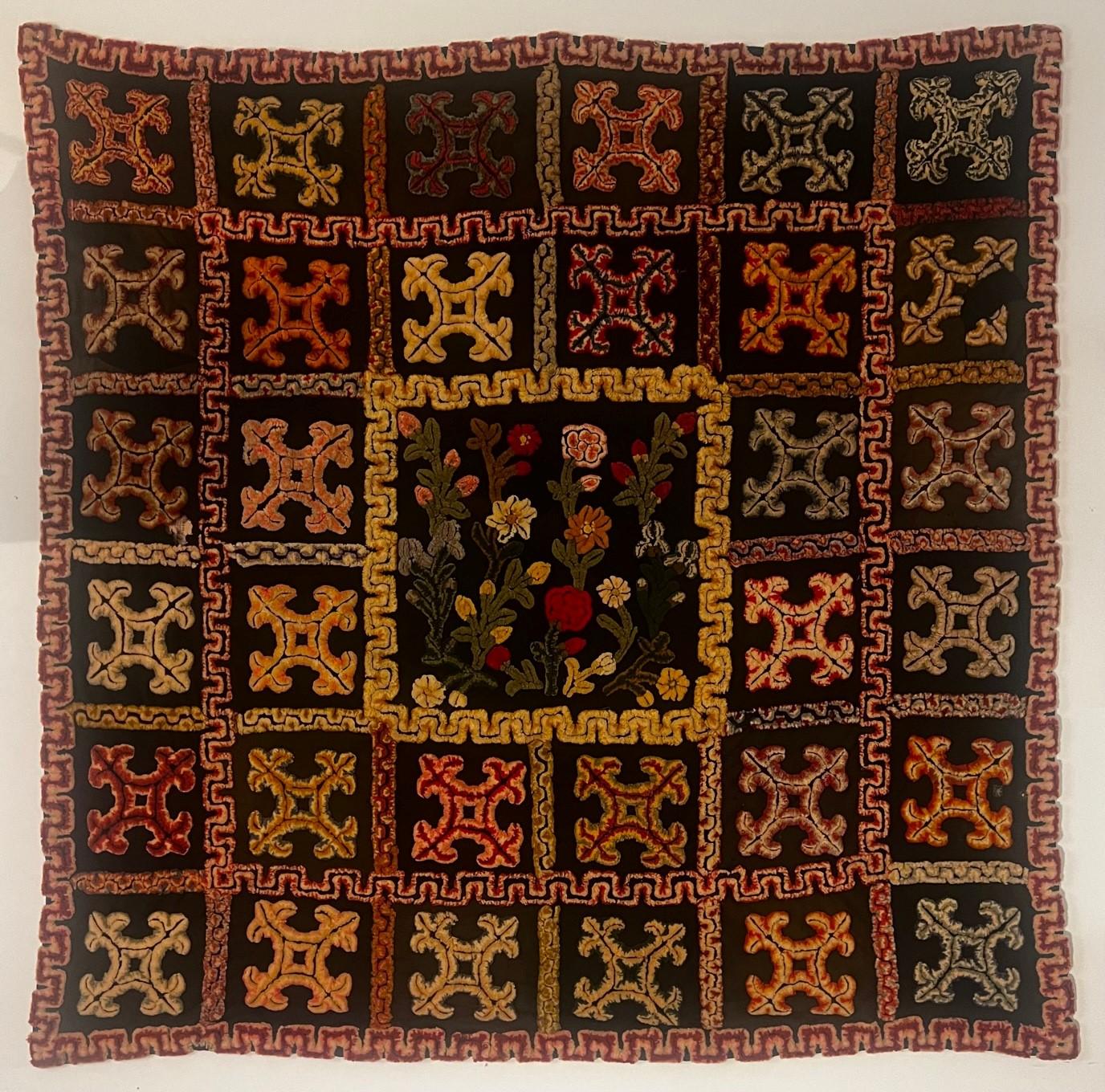 This rare and outstanding French antique Royal Quilt with flower design and each square consisting of four Fleur-de-lis originally was used for ceremonial Royal weddings at the Roman Catholic Churches. The borders of the Quilt represent the typical