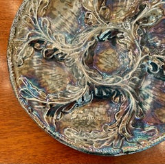 Antique French "Royan" Porcelain Iridescent Blue Glazed Oyster Plate, Circa 1930