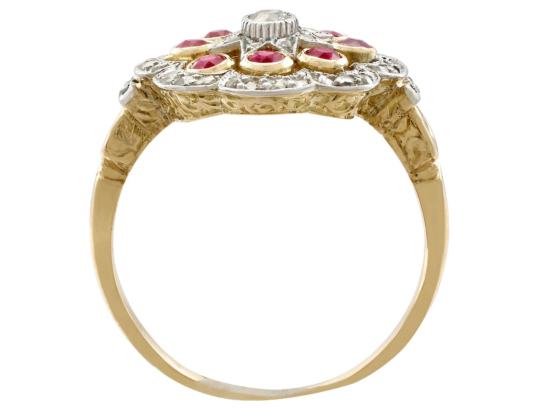 Round Cut Antique French Ruby and Diamond Yellow Gold Cocktail Ring