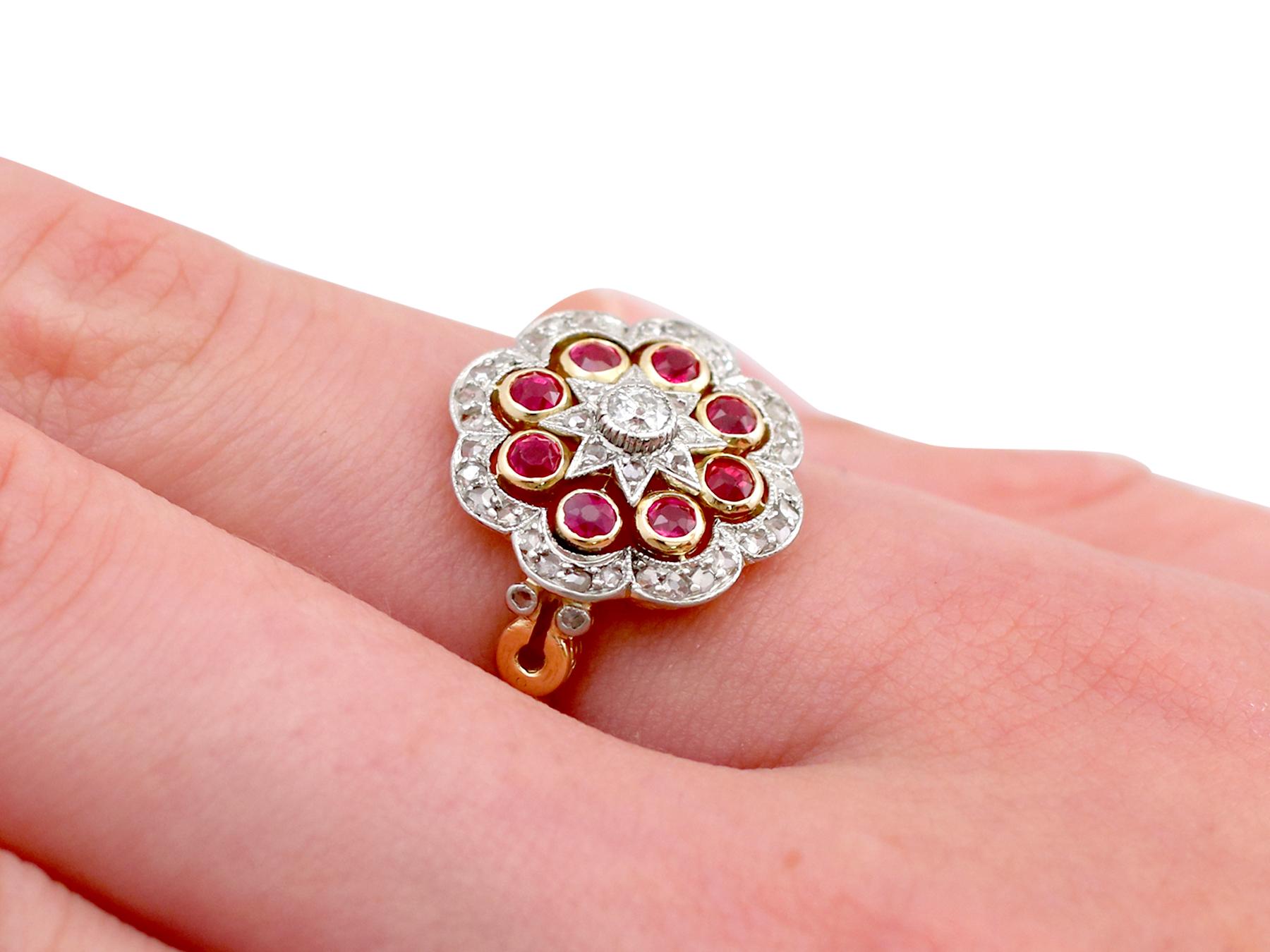 Women's Antique French Ruby and Diamond Yellow Gold Cocktail Ring