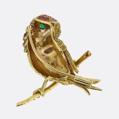 Antique French Ruby and Emerald Bird Brooch