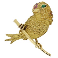 Antique French Ruby and Emerald Bird Brooch