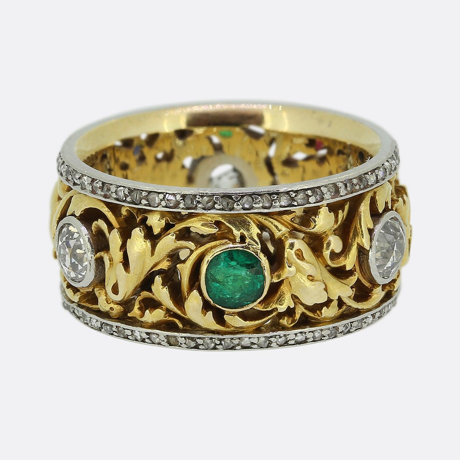 Late Victorian Antique French Ruby Sapphire Emerald Diamond Band Ring
