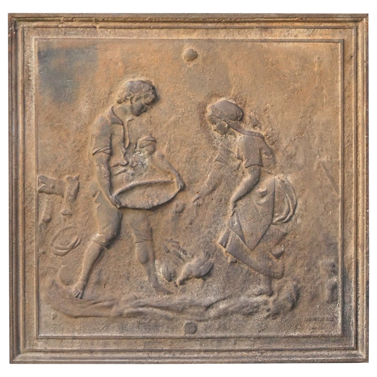 Antique French 'Rural Scene' Fireback / Backsplash, 20° secolo in vendita