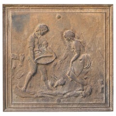 Antique French 'Rural Scene' Fireback / Backsplash, 20° secolo