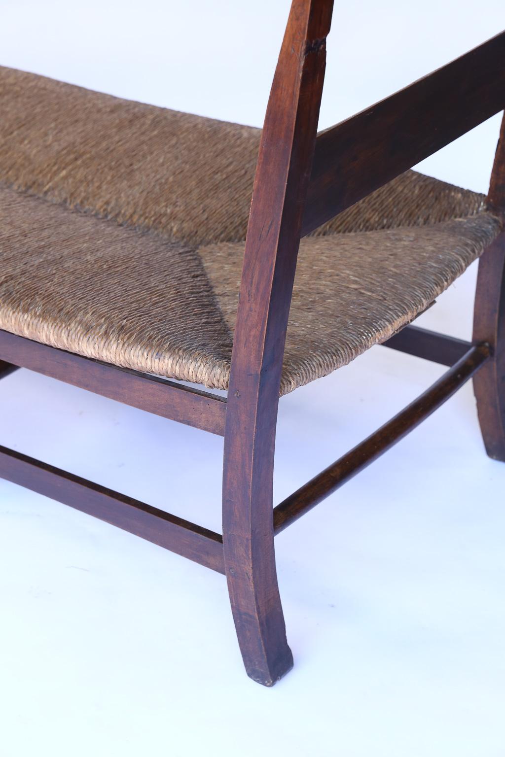 20th Century Antique French Rush Seat Bench