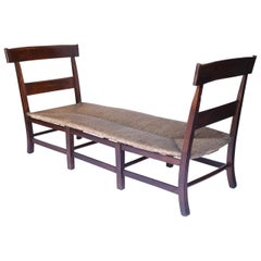 Antique French Rush Seat Bench