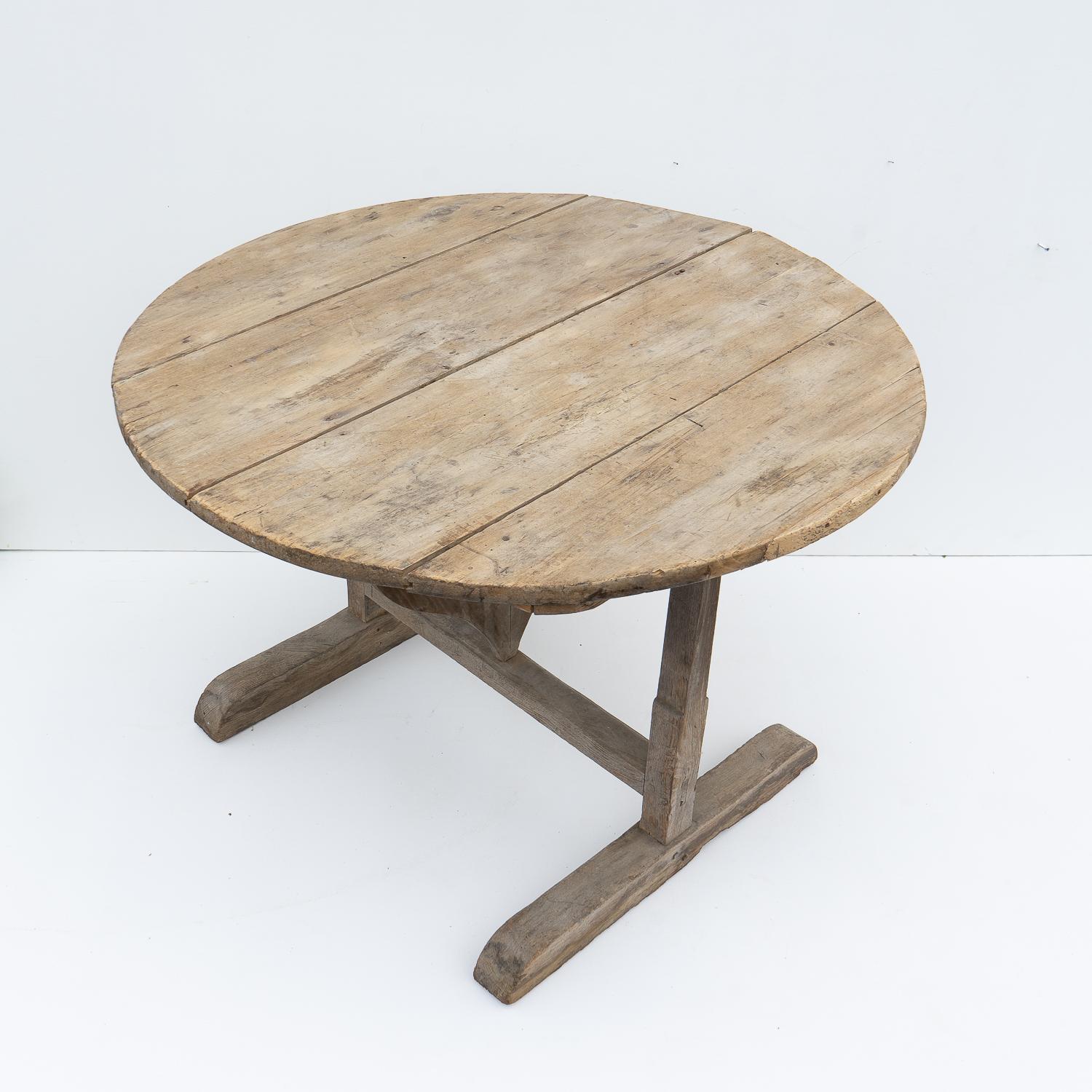 Antique French Rustic Bleached Oak Circular Vendange Dining Table, Tilt Top 5