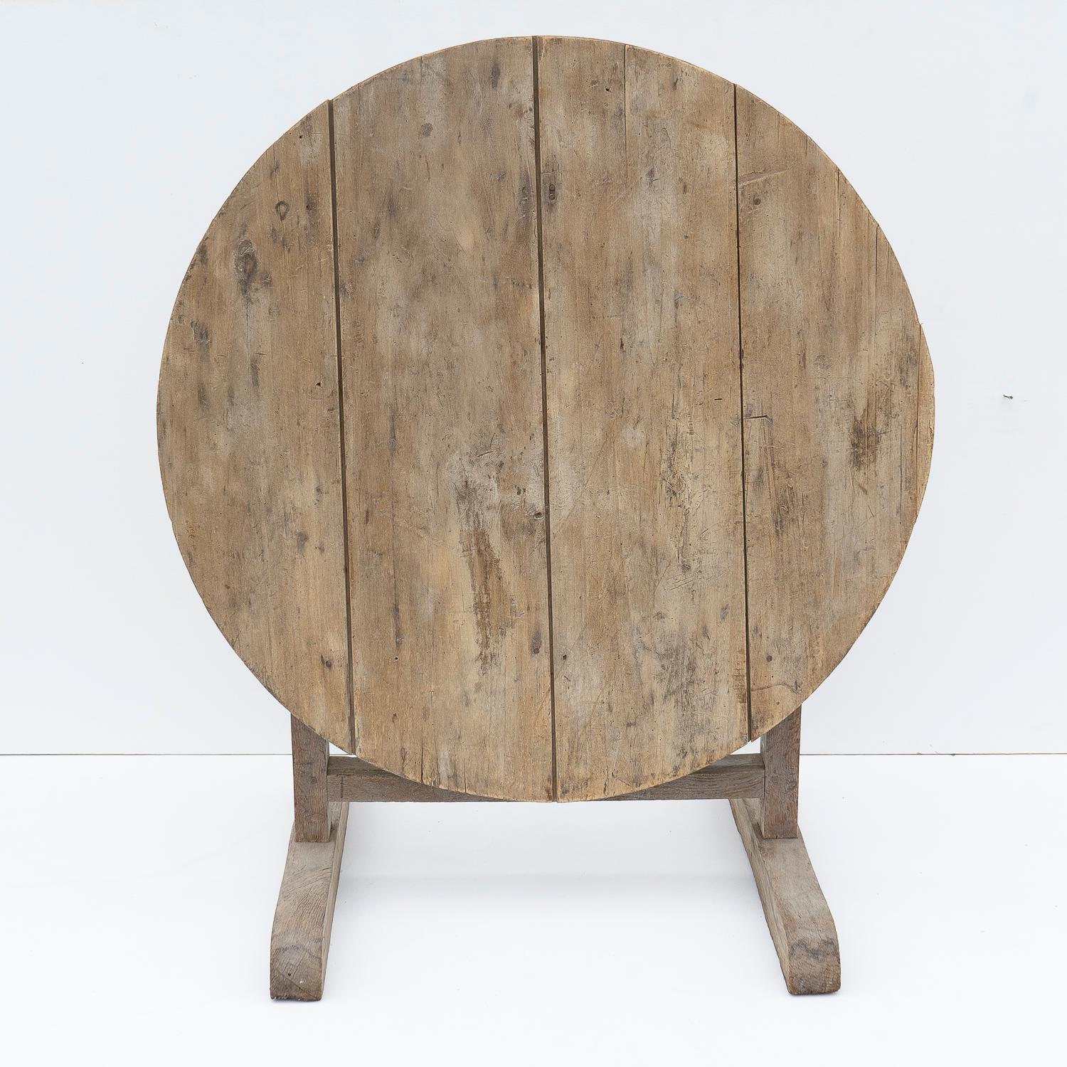 Antique French Rustic Bleached Oak Circular Vendange Dining Table, Tilt Top 6