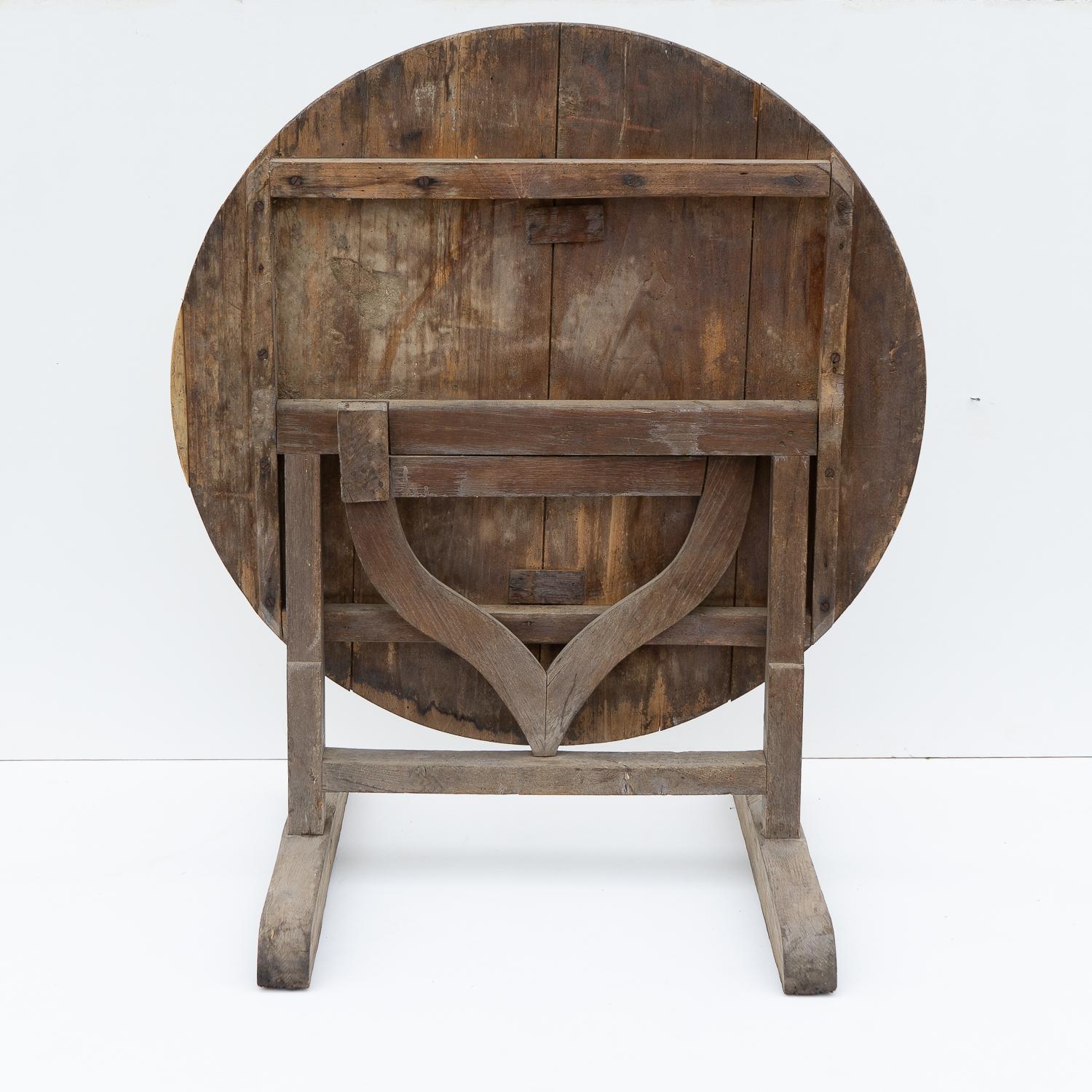 Antique French Rustic Bleached Oak Circular Vendange Dining Table, Tilt Top 7