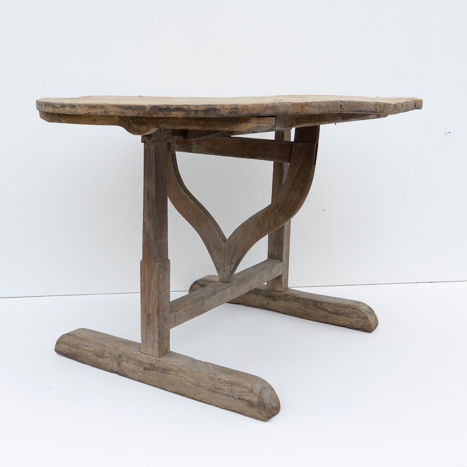 Antique French Rustic Bleached Oak Circular Vendange Dining Table, Tilt Top 8