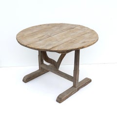 ANTIQUE FRENCH RUSTIC BLEACHED OAK CIRCULAR VENDANGE DINING TABLE, Tilt Top
