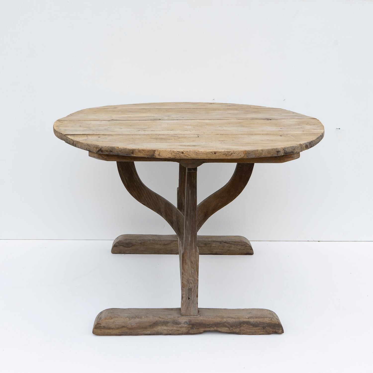 19th Century Antique French Rustic Bleached Oak Circular Vendange Dining Table, Tilt Top
