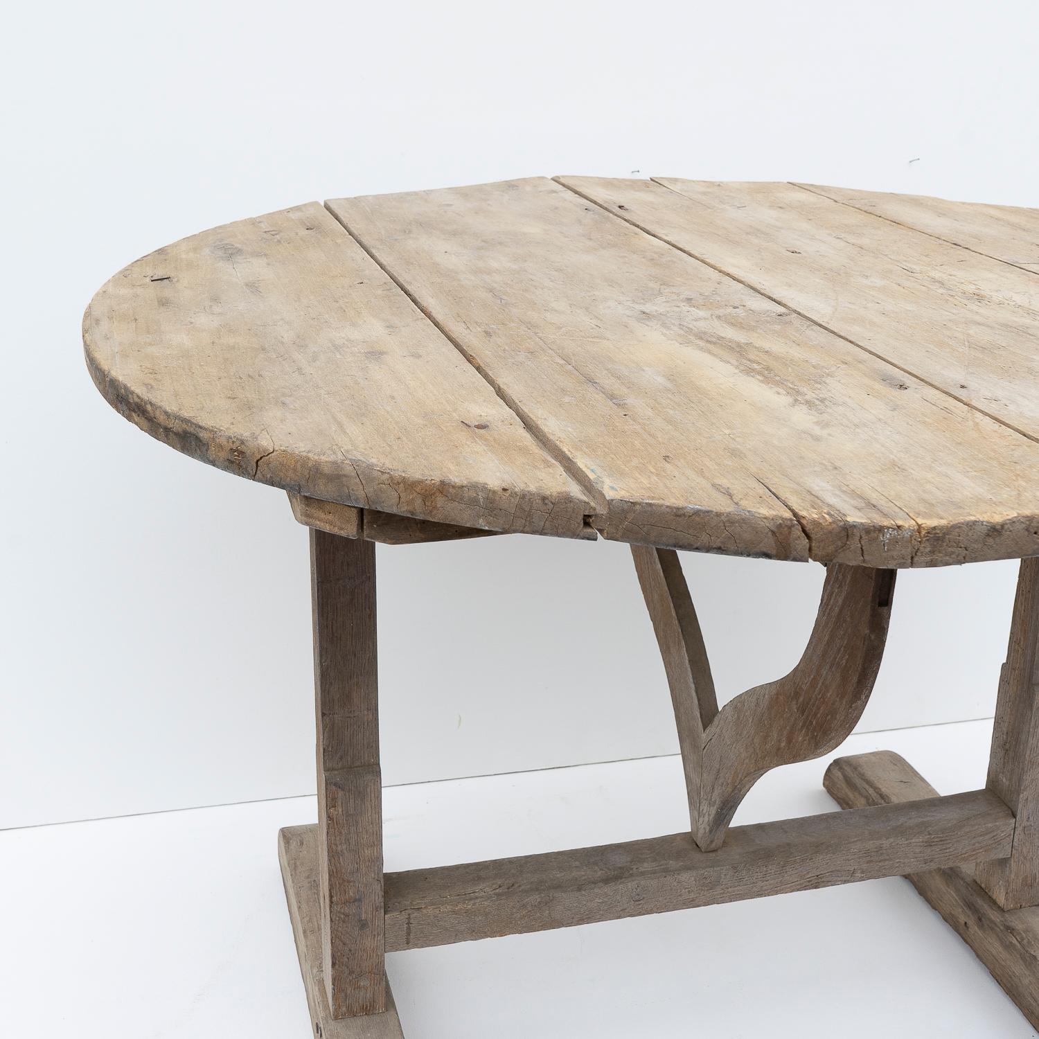 Wood Antique French Rustic Bleached Oak Circular Vendange Dining Table, Tilt Top