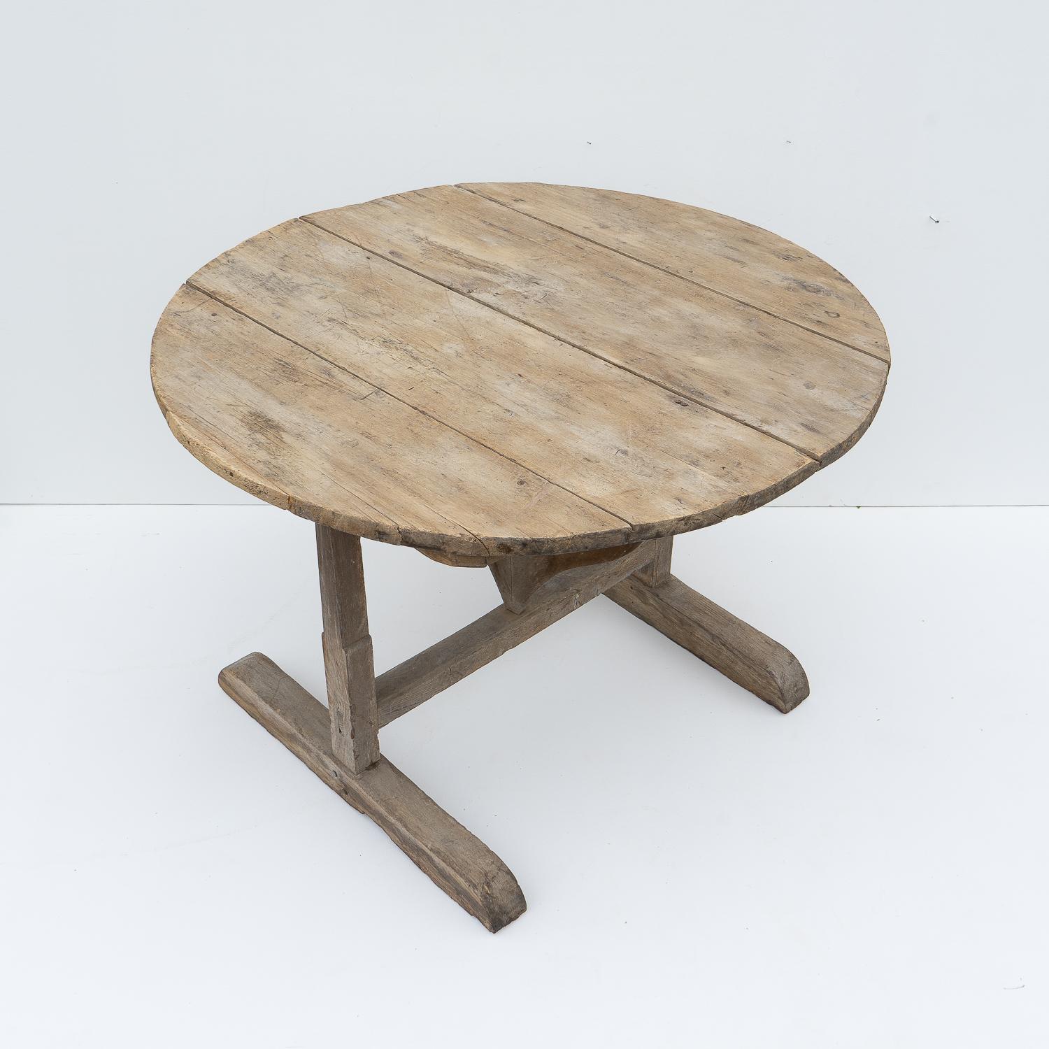 Antique French Rustic Bleached Oak Circular Vendange Dining Table, Tilt Top 1