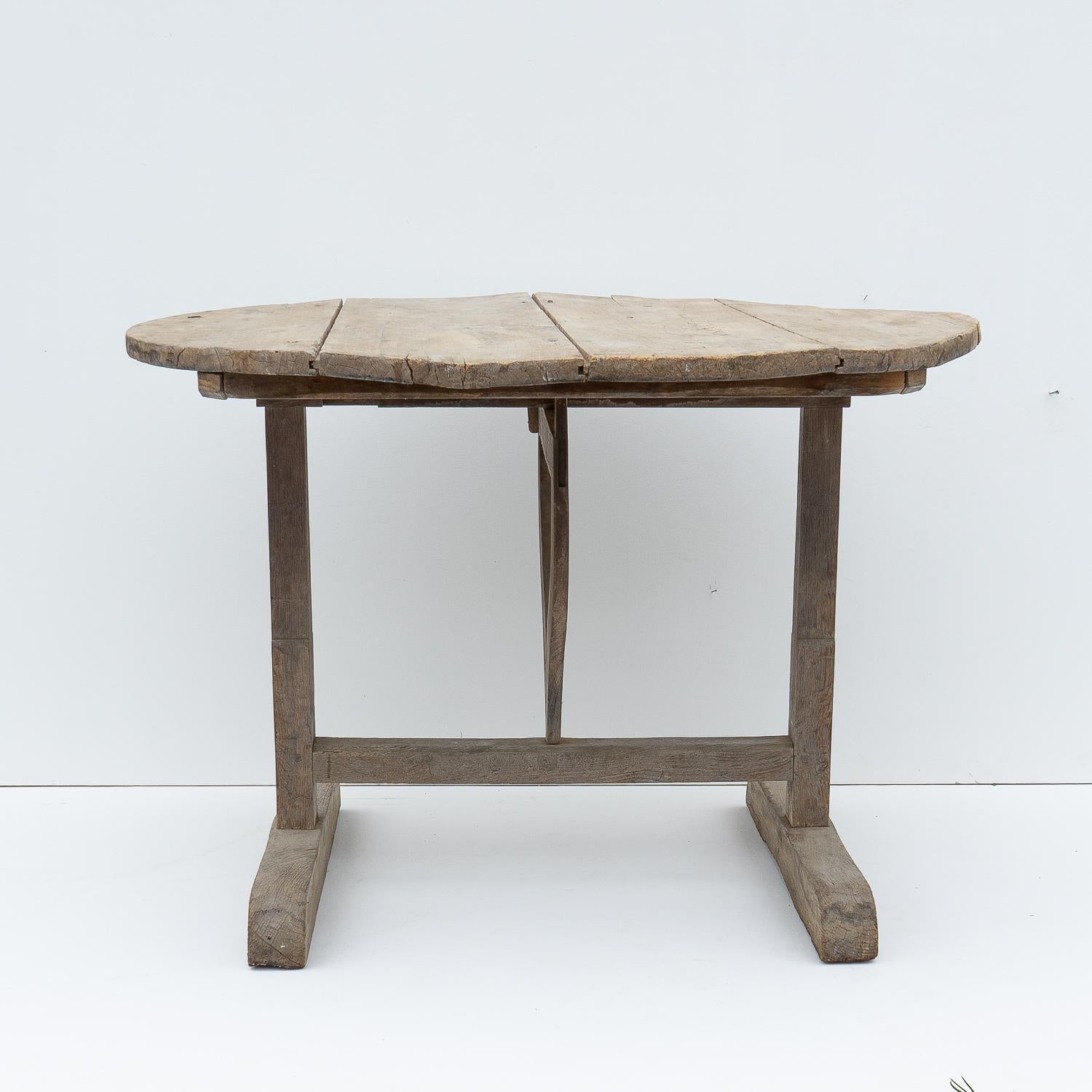 Antique French Rustic Bleached Oak Circular Vendange Dining Table, Tilt Top 4