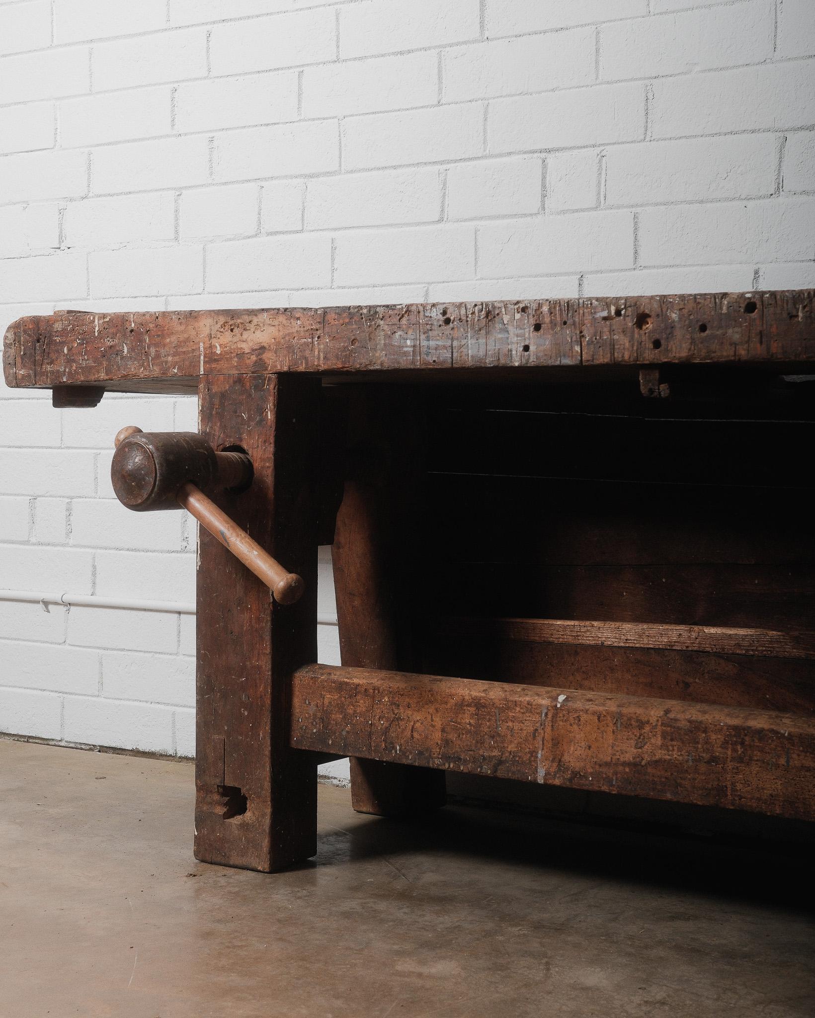 Antique French Rustic Carpenter’s Workbench with Vise, 19th Century For Sale 7