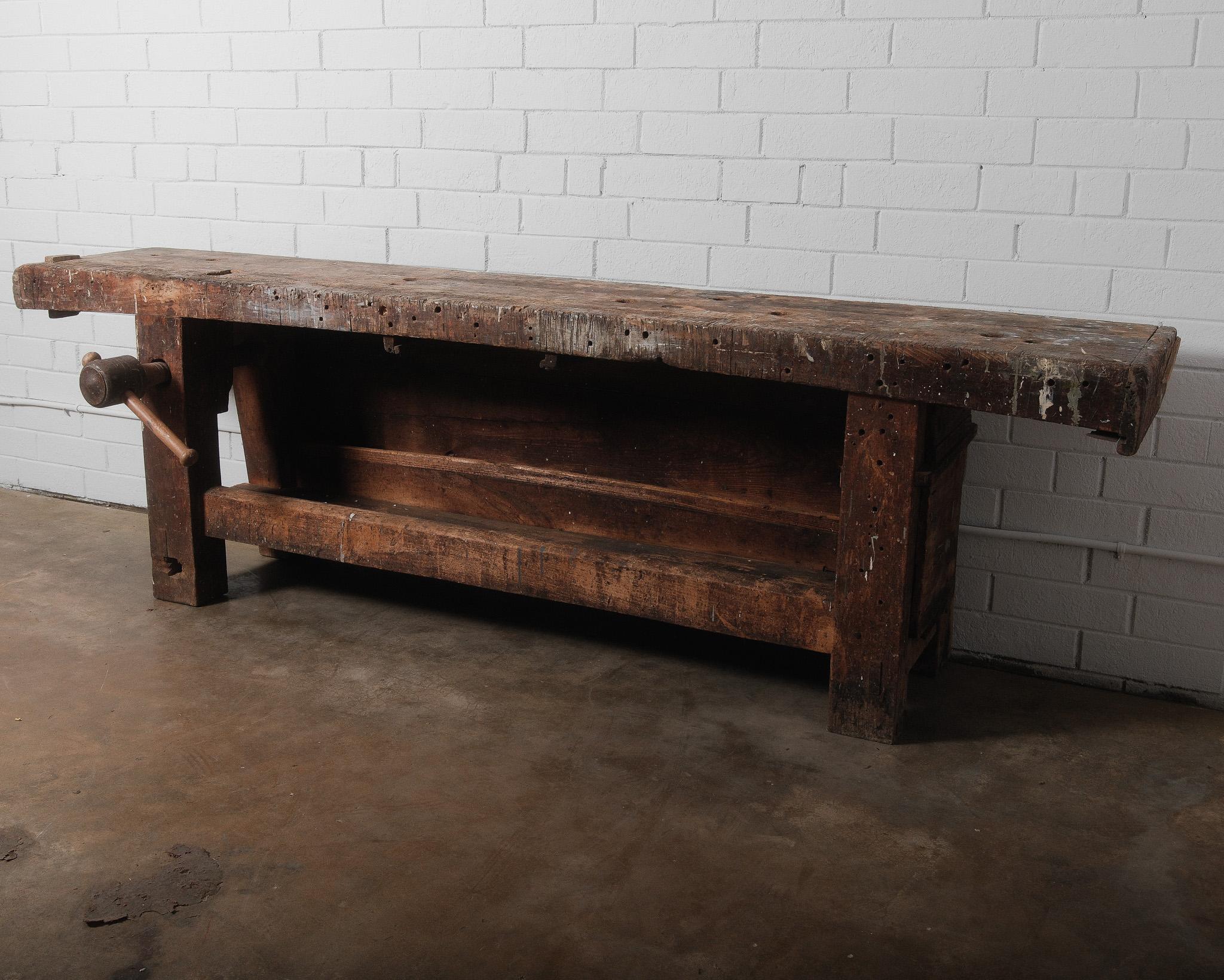 Antique French Rustic Carpenter’s Workbench with Vise, 19th Century For Sale 9
