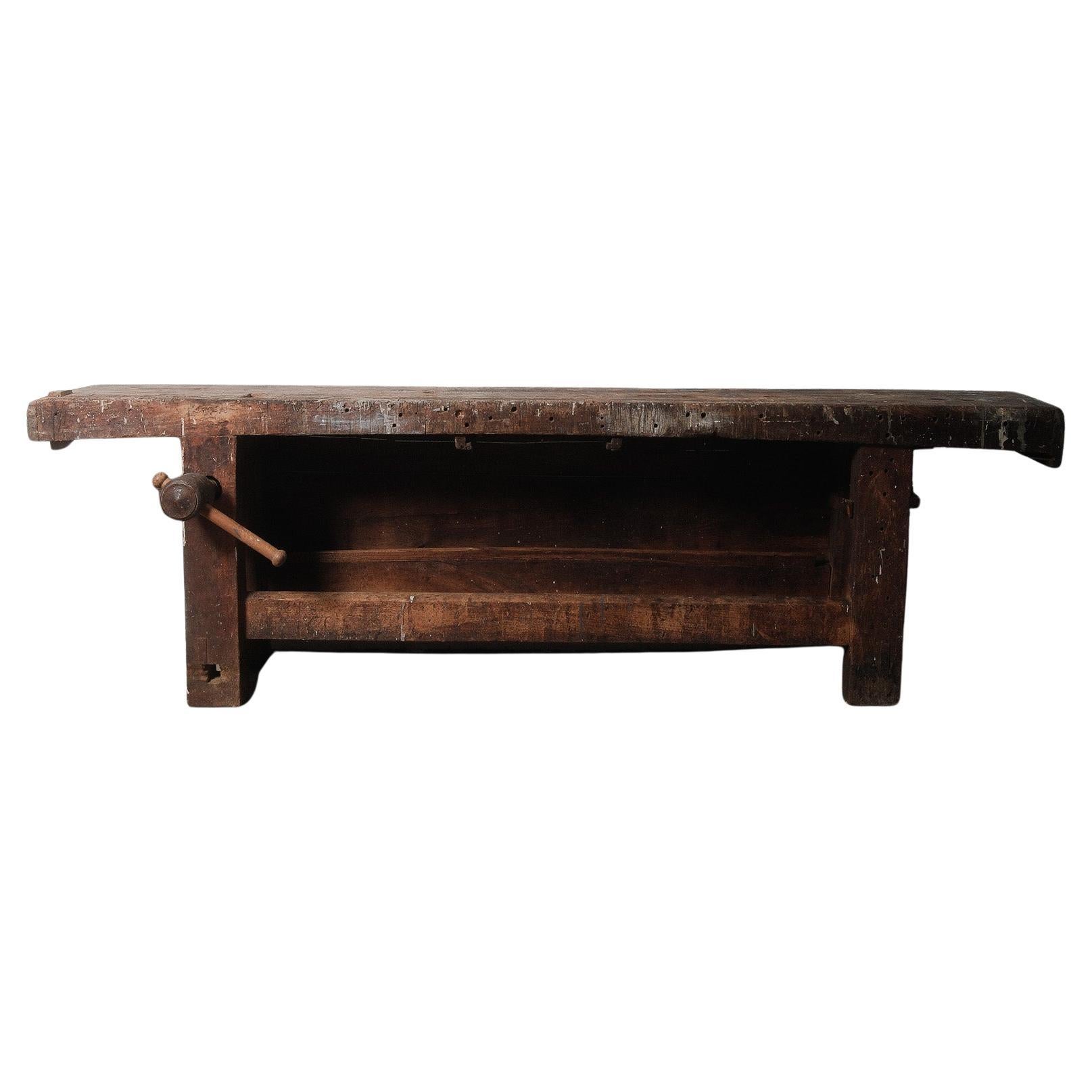 Antique French Rustic Carpenter’s Workbench with Vise, 19th Century