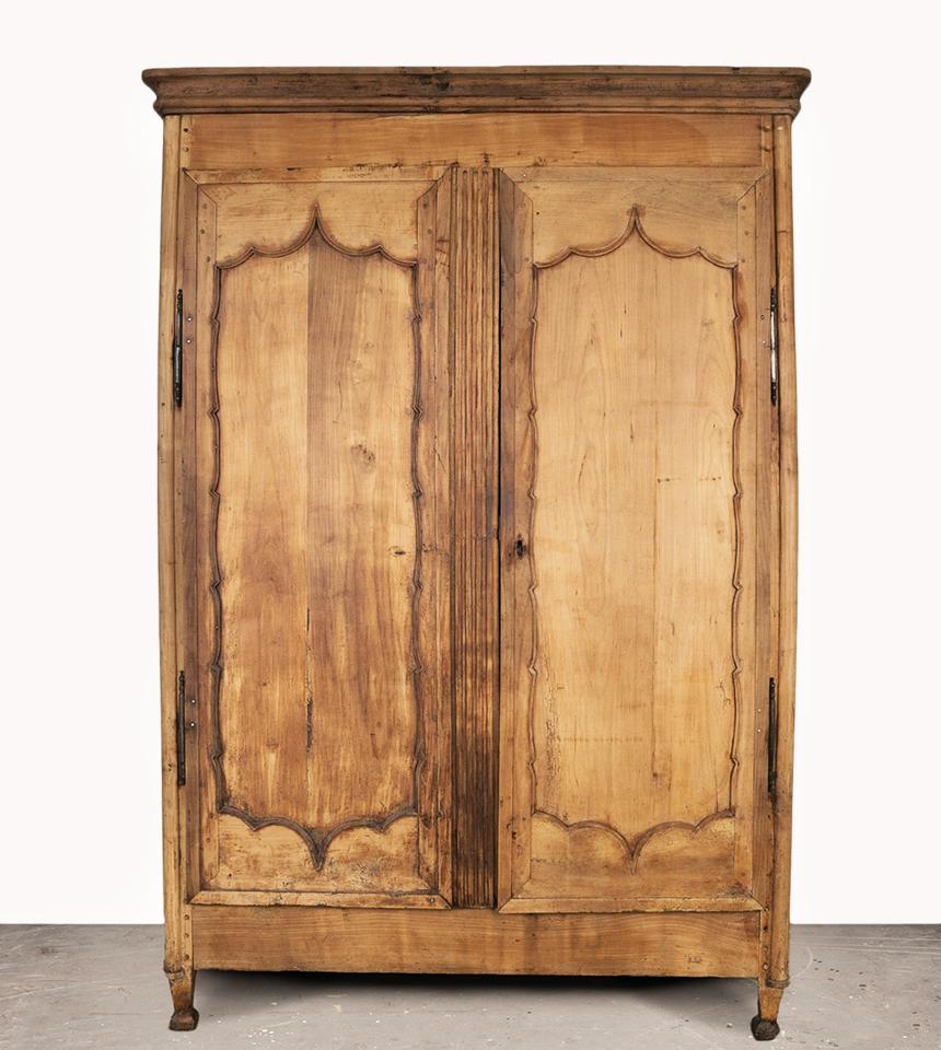 Antique French Rustic Country 19th C Hand Carved Fruitwood Armoire or Wardrobe For Sale 6