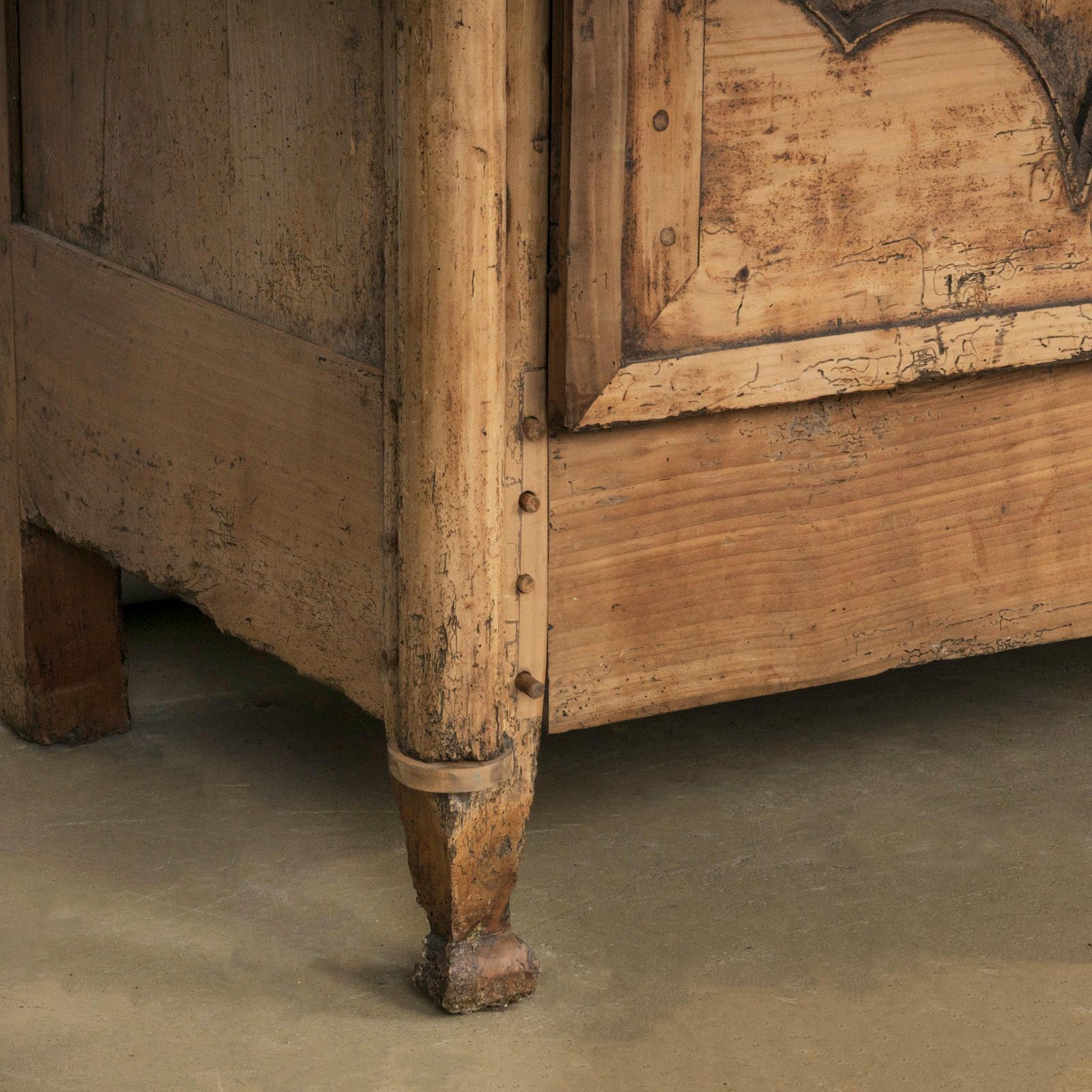 19th Century Antique French Rustic Country 19th C Hand Carved Fruitwood Armoire or Wardrobe