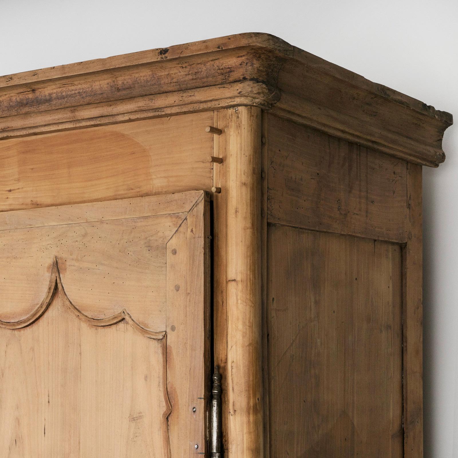 Antique French Rustic Country 19th C Hand Carved Fruitwood Armoire or Wardrobe For Sale 2