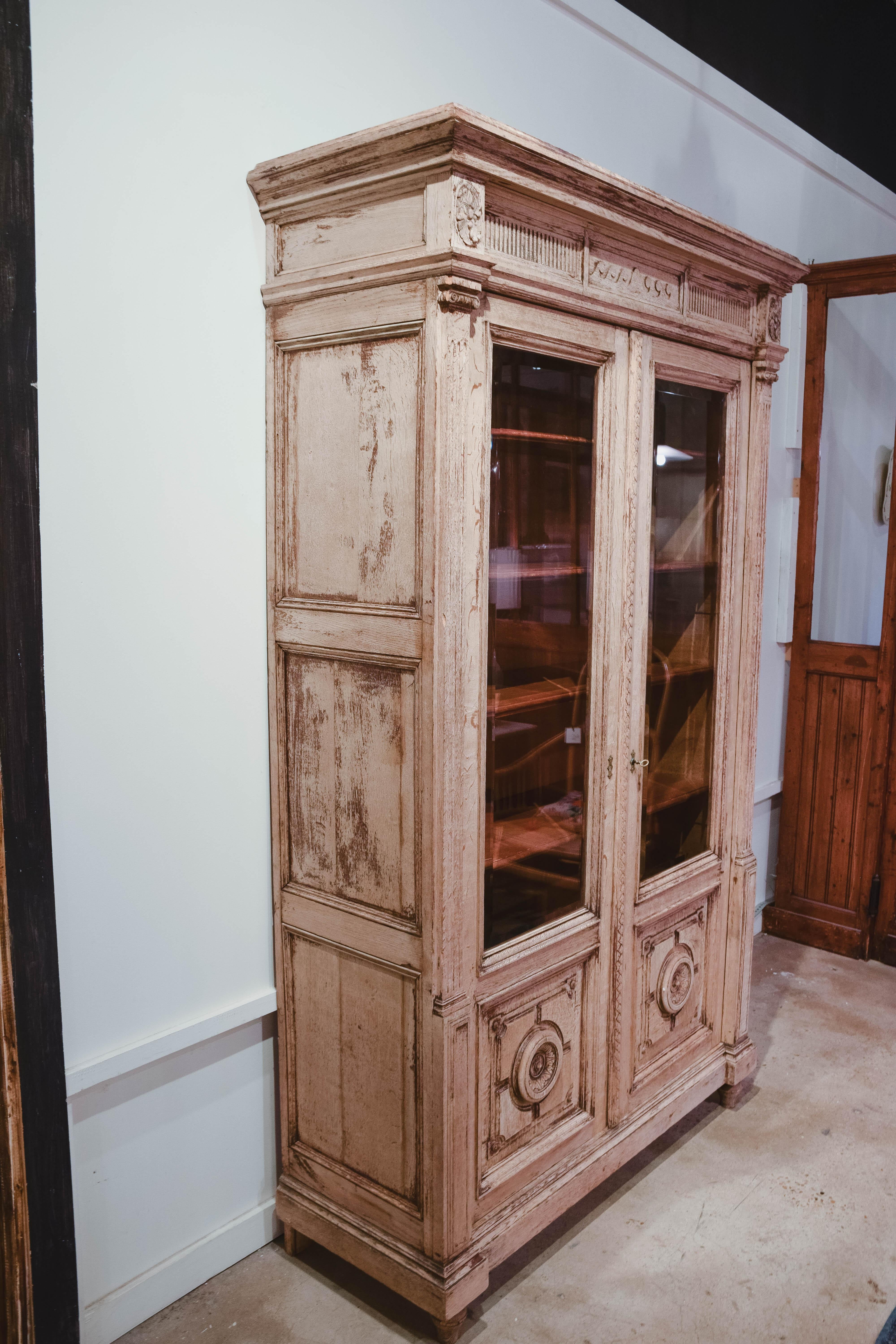 Antique French Rustic Oak Carved Bookcase 3