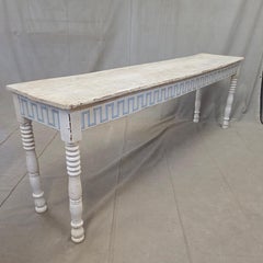 Antique French Rustic Painted Pine Console Table with Greek Key Motif