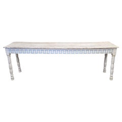 Antique French Rustic Painted Pine Console Table with Greek Key Motif