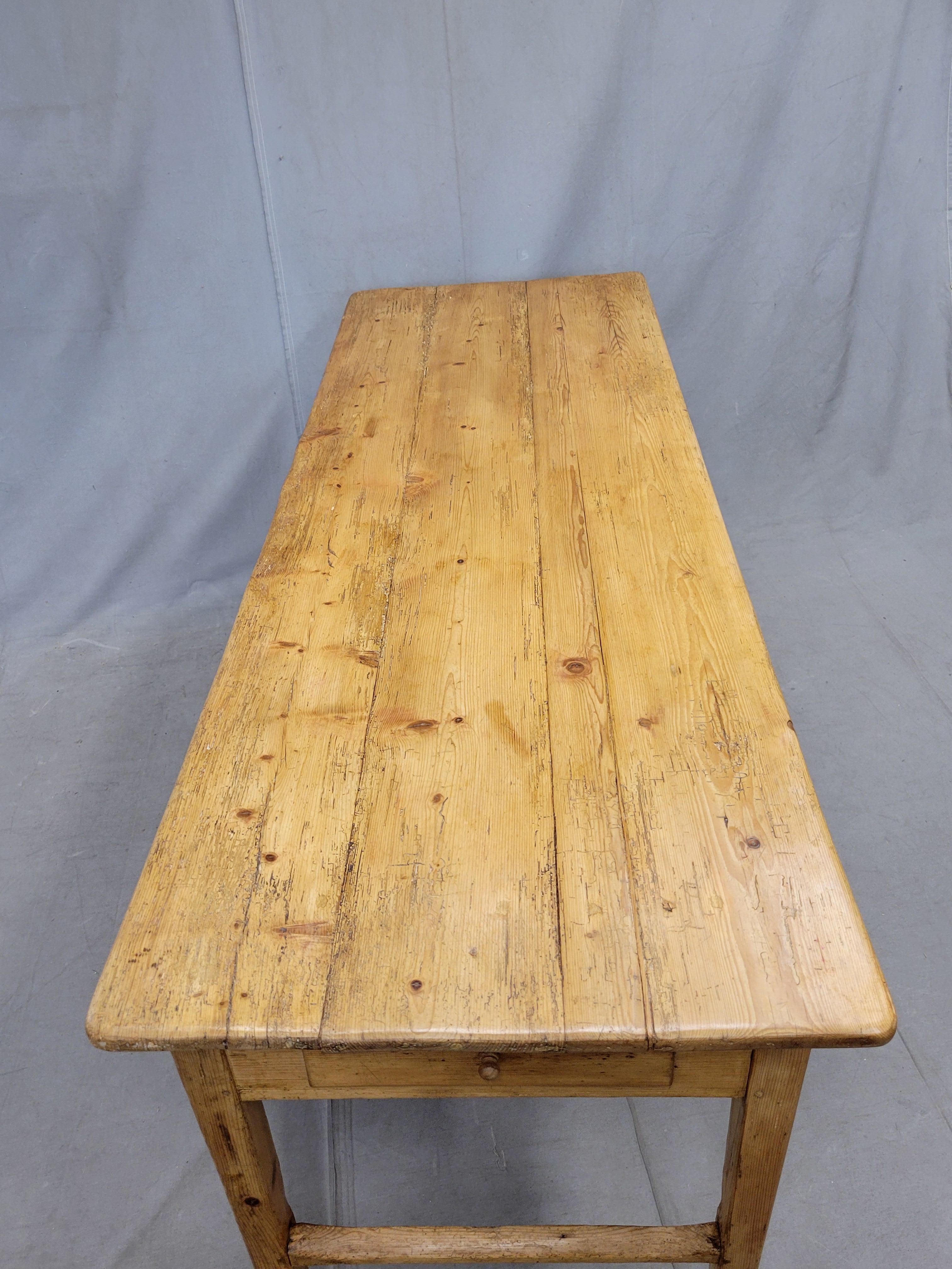 Antique French Rustic Pine Farmhouse Kitchen Work Table Console Table Bon état - En vente à Centennial, CO
