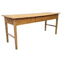 Antique French Rustic Pine Farmhouse Kitchen Work Table Console Table