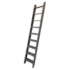 Antique French Rustic Primitive Green Distress Painted 103" Wooden Barn Ladder